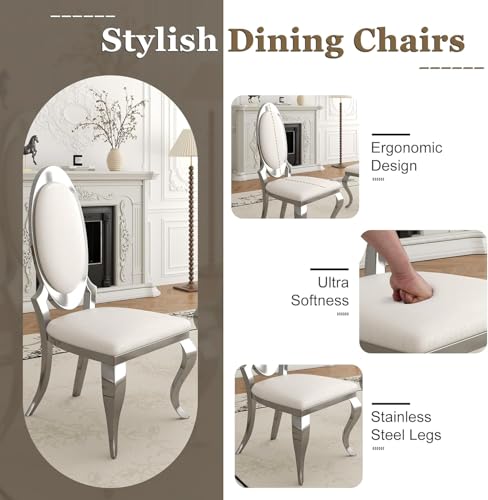 Modern Dining Chairs Set of 2 (White/Silver / Set of 2)