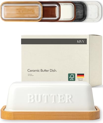 Ceramic butter dish with airtight lid that keeps butter soft (Ceramic - Bamboo)