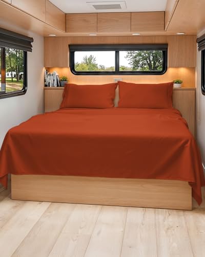 Short Queen Size 4 Piece Bed Sheet Set (26 - Terracotta / Short Queen)