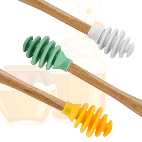3 Pack Silicone Honey Dipper Sticks (Yellow/White/Green)