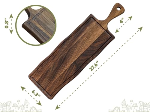 Elegant Walnut Wood Long Serving Board with Handle (27.6" x 6.3" x 0.8")