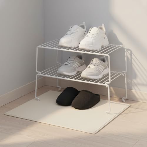6-Pack Large (15.7x8.54inch) Multi-Level Organizer Rack, Kitchen Shelves for Spice Organization for Cabinet, Pantry Organizers and Storage, Wire Extra Shelf, Desk Organizer, Stackable, White (6 Count)