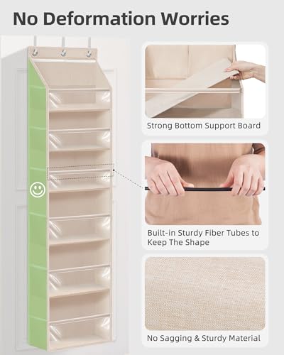 Over Door Organizer Hanging Shelves Large Clear Deep Pockets (Oat Beige / 6-Shelves 62.2"H)