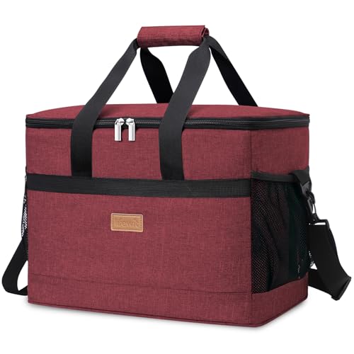 Cooler Bag 50 Cans Collapsible and Insulated Large Lunch Bag Leakproof Soft Cooler Portable for Camping (50-Can(30L) / Burgendy)