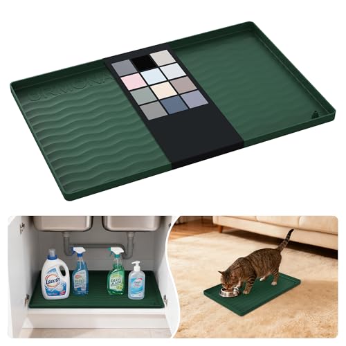 Waterproof Silicone Under Sink Mat 16'' x 10'' Shelf Liner for Kitchen and Bathroom (Green / 10"W x 16"L)