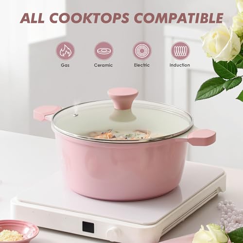 Ceramic Nonstick Stock Pot with Lid (7 Quarts / Sakura Pink)