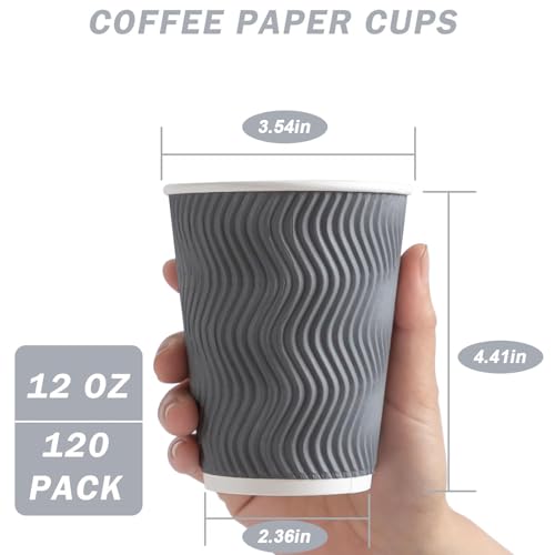 120 Pack 12 oz Coffee Cups Disposable Insulated Paper Cup Gray (Gray / 12 oz-120)