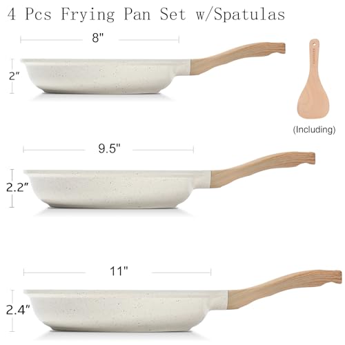 Nonstick Ceramic Frying Pans Skillets Set (8"+9.5"+11" Set / White)
