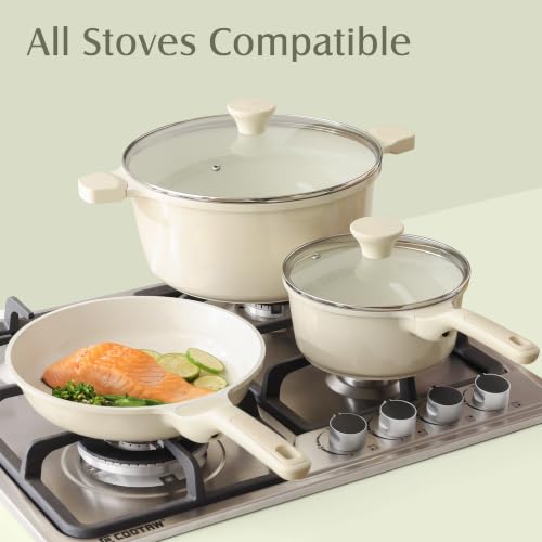 23 PCS Non Toxic Ceramic Cookware Set (Antique White / Large)