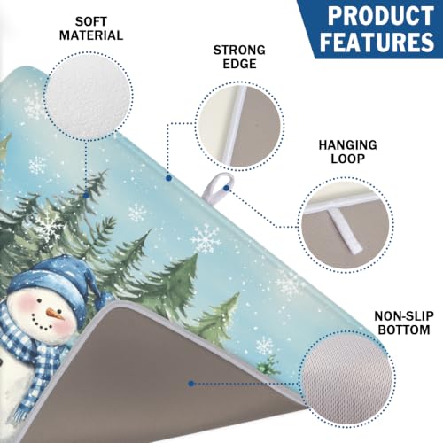 Winter Snowman Blue Dish Drying Mat Xmas Truck Dishes Pad 18"x24" Microfiber Absorbent Drainer Rack Mats Protector for Kitchen Counter Sink (Blue Snowman Truck / 18x24 inch)