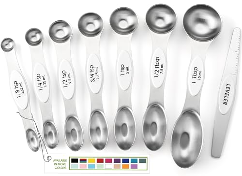 Stainless Steel 8 Magnetic Measuring Spoons for Kitchen (White / 1-Pack)