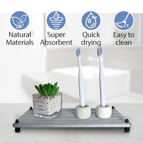2 PCS Water Absorbing Stone Trays for Bathroom Sink Fast Drying Coasters (11" X 4.7" Gray)