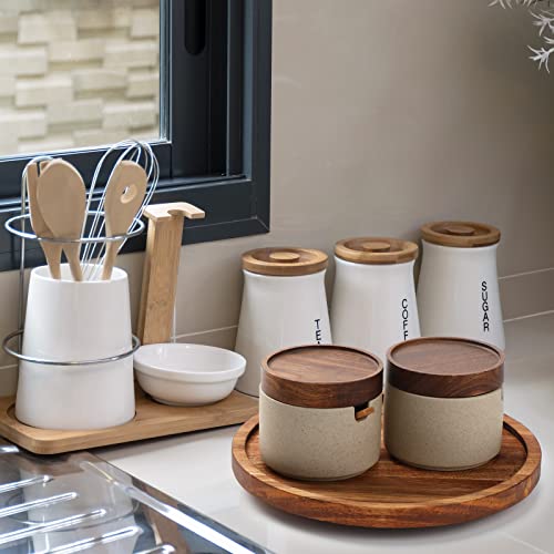 6 Pcs 9 inch Acacia Wood Lazy Susan Organizers for Kitchen (6 Count)