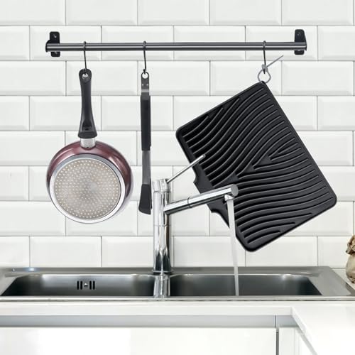 Silicone Dish Drying Mat for Kitchen Counter (Black-2pcs / 16" x 12")