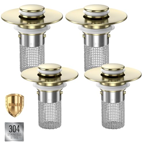 Bathroom Sink Drain Strainer (Brushed Gold (4pcs))
