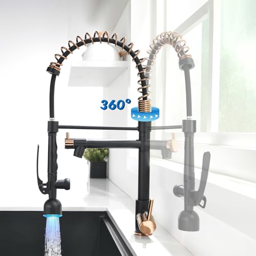 Single Handle Pull Down Sprayer Black&Rose Gold Kitchen Faucet (Black&Rose Gold)