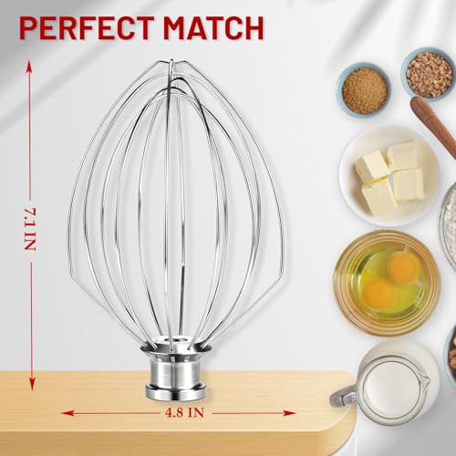 Stainless Steel Whisk Attachment for KitchenAid 5 Qt Bowl (Fits Bowl-Lift K4/K5/5SS/KSM5/KP25/KG25/Pro500)
