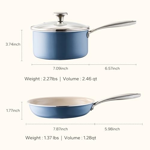 Saucepan & Frying Pan Set (Blue / 3pc Set)