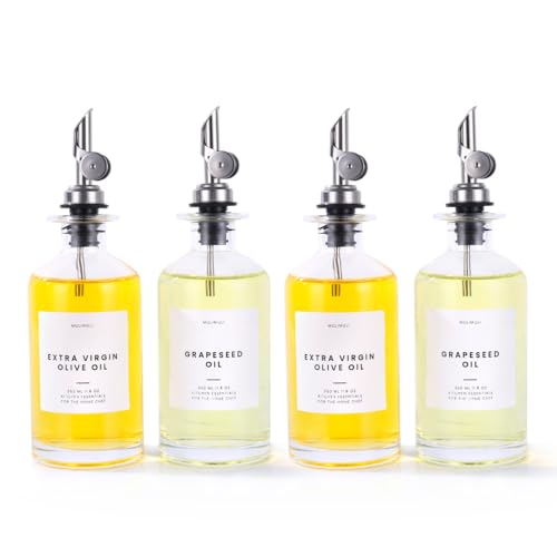 Olive Oil Dispenser Bottle for Kitchen (350ml, Set of 4 Bottles / Silver)