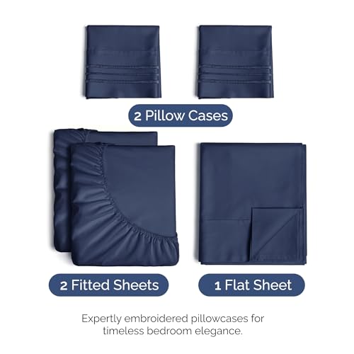 Split King Size 5 Piece Sheet Set (18 - Navy Blue / Split King Size)