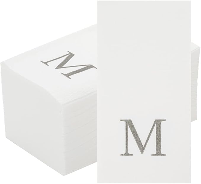 Luxenap 15.8 X 7.9 Inch Linen-Feel Guest Towels, 2000 Lettered Hand Towels - Silver Letter 'M', Sans Serif Font, White Paper Dinner Napkins, airlaid, For Restrooms And Tables - Restaurantware