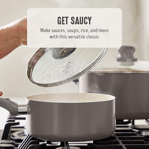 2QT Ceramic Nonstick Saucepan with Lid (2 Quarts / Light Gray)