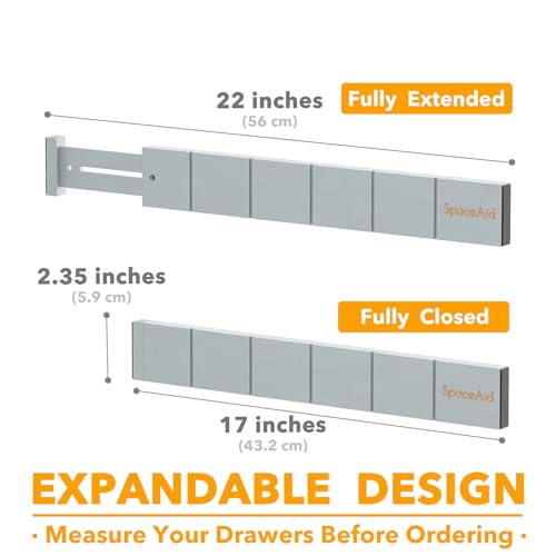 Bamboo Drawer Dividers with Inserts and Labels (2.35''H, 17''-22''L, 10 Dividers / GRAY)