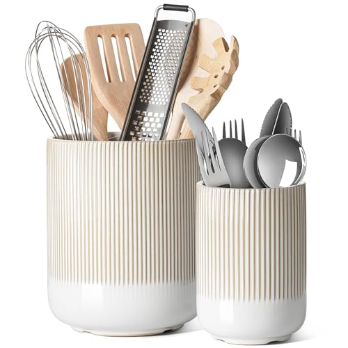 Utensil Holder for Kitchen Counter (Warm White Glaze)