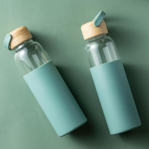 21oz Borosilicate Glass Water Bottles with Silicone Non (Green)