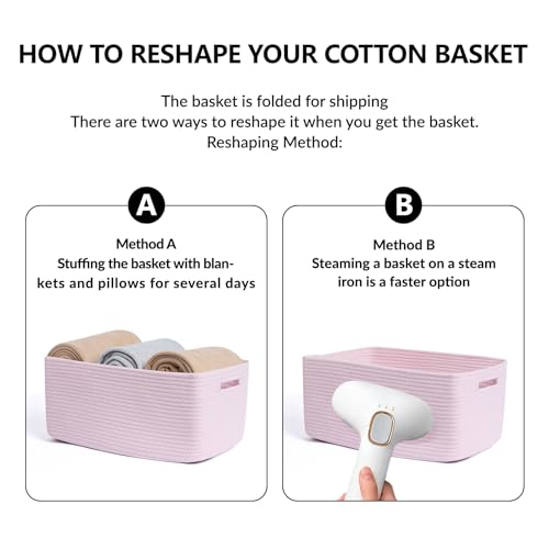 Large Storage Baskets for Shelves (3pcs-L17×W13×H7.5" / Light Pink)
