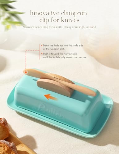 Butter Dish with Lid and Knife Butter Tray Holder for Counter Skyblue