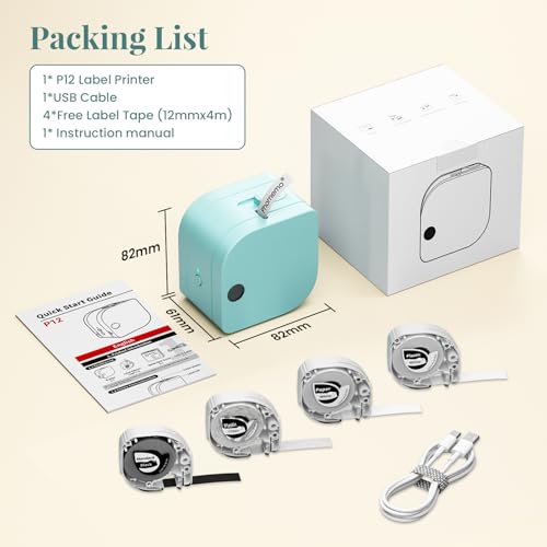 P12 Label Maker Machine with 4 Tapes (1 Printer+4 Label Tape / Green)