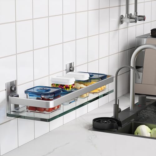 Clear Tempered Glass Wall Shelf (Silver / Single Shelf)