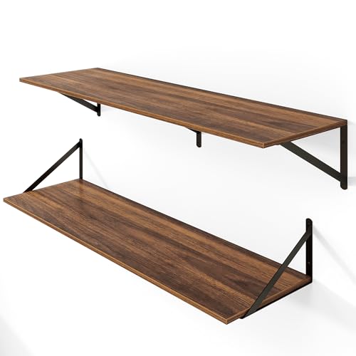 40W x 12D Deep Floating Shelves Set of 2 Walnut (Walnut With Black Metal Bracket / 40Wx12Dx5.8H)