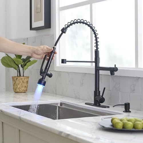 LED Commercial Kitchen Faucets with Pull Down Sprayer Matte Black (Matte Black)