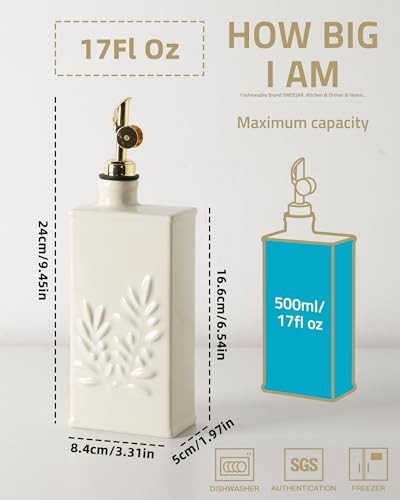 Sweejar Ceramic Olive Oil Dispenser Bottle for Kitchen (17 Oz(Gold Spout) / Beige)