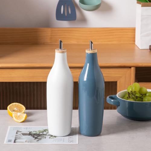 Sweejar Glossy Ceramic Olive Oil Dispenser Bottle with Spout (Glossy Fog Blue / 17 Oz(Glazed))