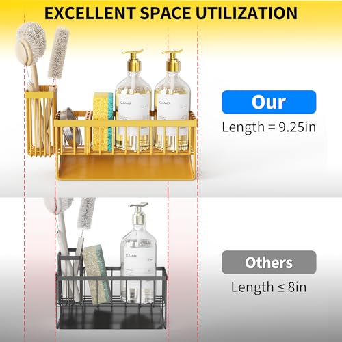 Lemon Yellow Sink Caddy Organzier with High Brush Holder (Yellow / 9.25 inches)