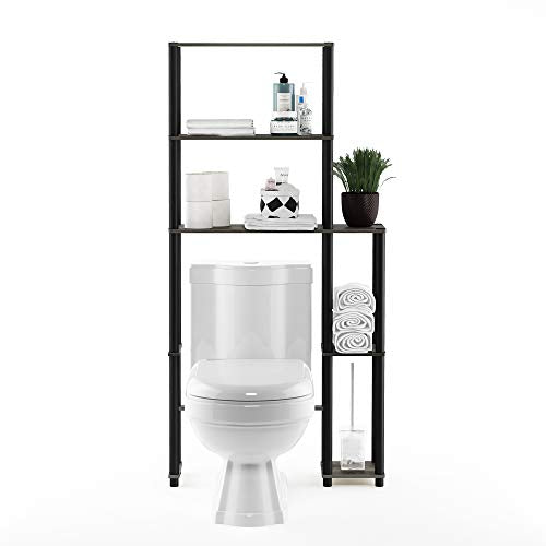Turn-N-Tube Over The Toilet Storage, 5 Shelves Bathroom Organizer Space Saver Rack, French Oak Grey/Black (French Oak/Black / Side Rack)