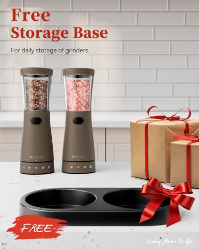 Electric Salt and Pepper Grinder Set with Storage Base (Caramel)