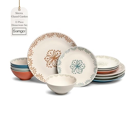 12 Piece Speckled Stoneware Dinnerware Set for 4 (Glazed Garden / 12-Piece Set)