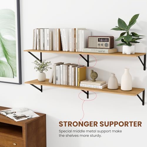 48W x 12D Deep Floating Shelves Set of 2 Oak (Oak With Black Metal Bracket / 48Wx12Dx5.8H)