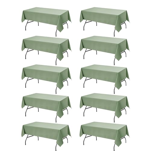 10 Pack Sage Green Tablecloths for Rectangle Tables (Sage Green / 60x84 In, 10 Pack)