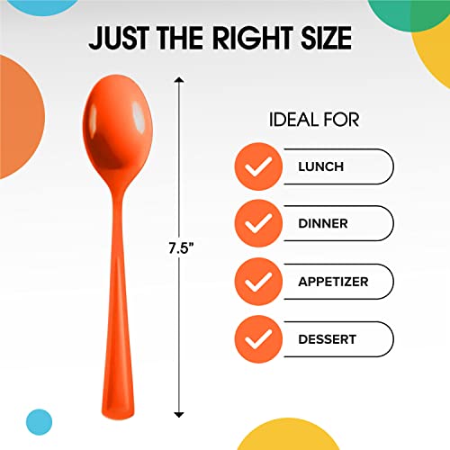 Party Solids Orange Plastic Spoons 200 Pieces Orange Spoons Disposable Utensils Heavy Duty Plastic Cutlery Set Disposable Cutlery Sets Flatware Sets Silverware Set Party Supplies & Party Tableware (Orange / Spoons)