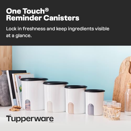 One Touch Reminder Canisters 4 Canister Food Storage Set in White & Black (4 Canister Set - One-Touch White/Black)