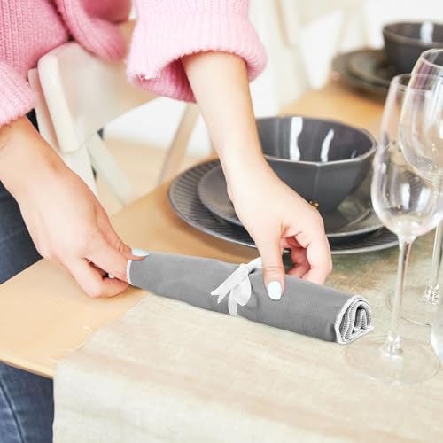 12 Pcs Anti Tarnish Silverware Storage Bags Felt (12 Slots / Gray)