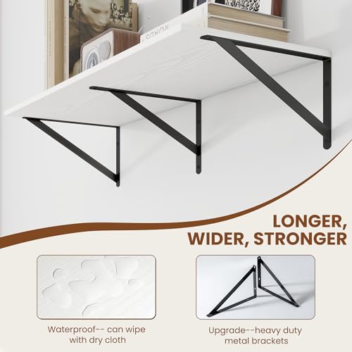 32W x 12D Deep Floating Shelves Set of 2 White (White With Black Metal Bracket / 32Wx12Dx5.8H)