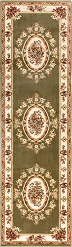 Timeless Collection Le Petit Palais Green 3x12 Runner Luxurious Traditional French Medallion Oriental Area Rug Perfect for Living Room Bedroom or Dining Room Easy (2'7" x 12' (Rectangular) / Green)