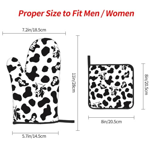 Cow Print Oven Mitts and Pot Holders Sets Heat Resistant for Kitchen BBQ Microwave Baking Grilling Cooks Set of 3 Black White Kitchen Oven Glove (3 Count)