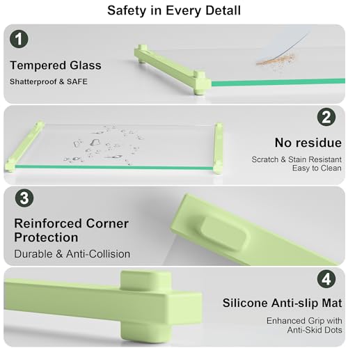 2PCS Glass Cutting Board with Silicone Grip (Green)